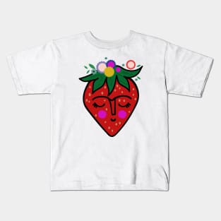 Frida kahlo strawberry portrait for summer beach vacation Kids T-Shirt
